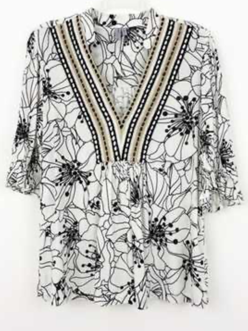 Anthro Bl^nk London Stephanie Black & White V-Neck Tunic Top, NWT Petite XXS